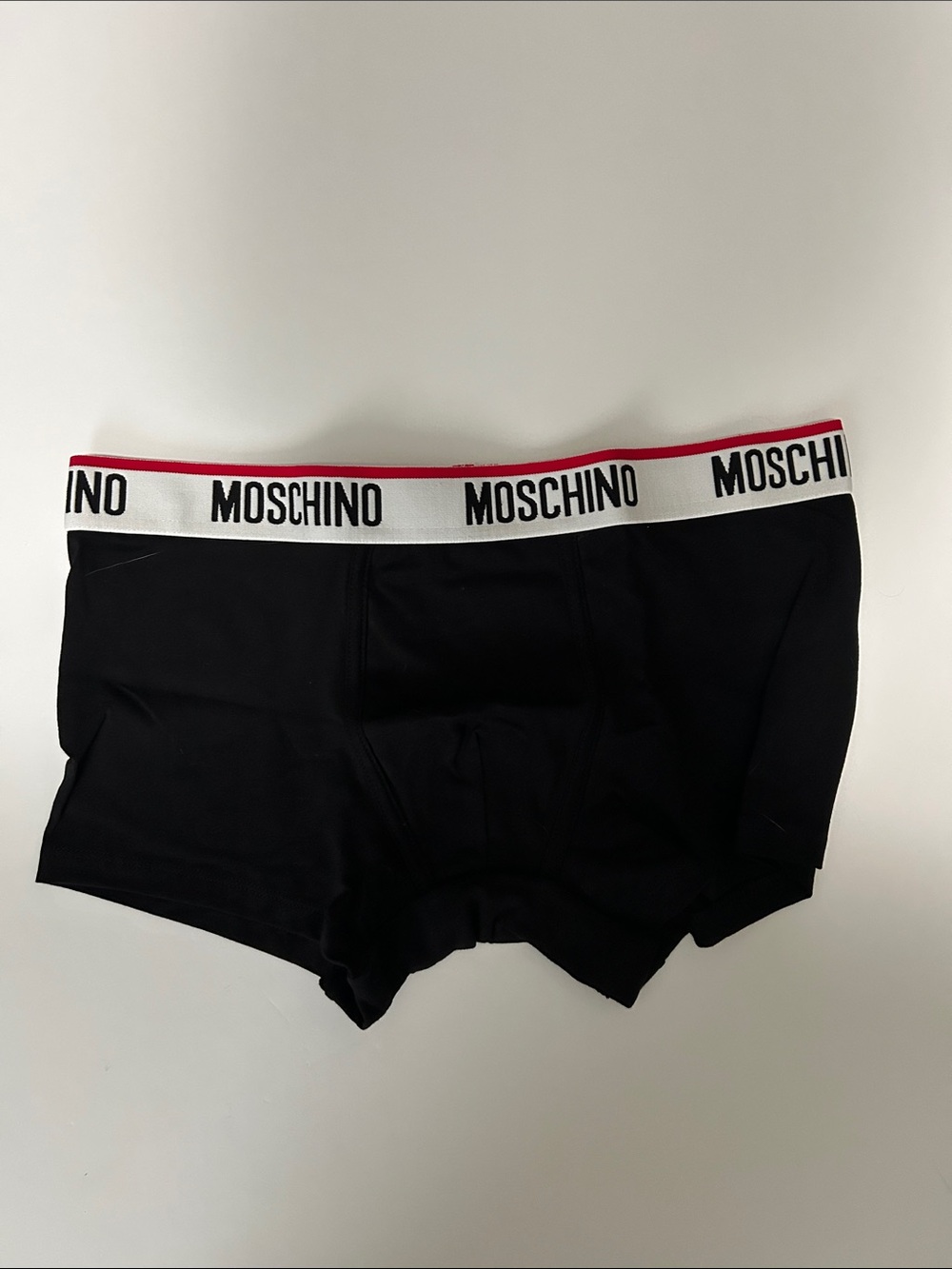 Moschino Black Boxer Briefs with White Logo Waistband and Red Trim